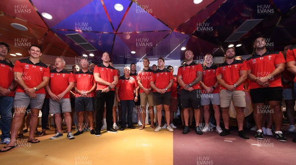 011019 - Wales Rugby Welcome to Otsu -  Wales squad sing while on a boat cruise of Lake Biwa-Ko during a welcome to Otsu evening