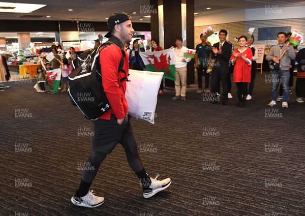 141019 - Wales Rugby Squad Travel to Oita - Gareth Davies arrives at the team hotel in Oita