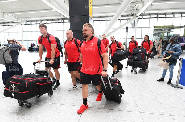 260622 - Wales Rugby Squad Travel to South Africa - Will Rowlands, Dillon Lewis and Tomas Francis as the Wales Squad arrive at Heathrow to travel to South Africa for a three match test series