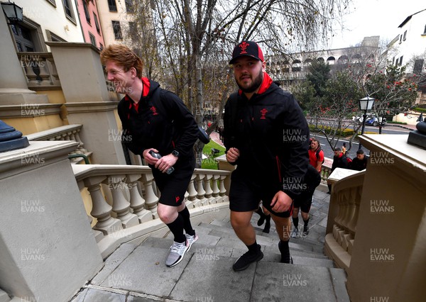 230622 - Wales Rugby Squad Travel to South Africa - Rhys Patchell and Harri O’Connor arrive at the team hotel in Johannesburg