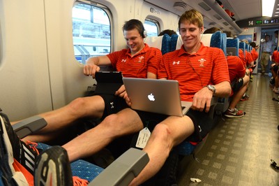 090613 - Wales Squad Travel to Tokyo -Dan Biggar and Liam Williams on a bullet train in Osaka on the way to Tokyo