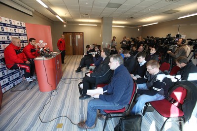 03.02.12 - Wales Rugby Team Announcement - .Wales head coach Warren Gatland and Wales captain Sam Warburton during team announcement.