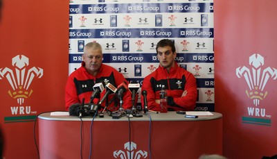 03.02.12 - Wales Rugby Team Announcement - .Wales head coach Warren Gatland and Wales captain Sam Warburton during team announcement.