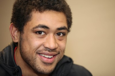 03.02.12 - Wales Rugby Team Announcement - .Wales Toby Faletau gives media interviews.