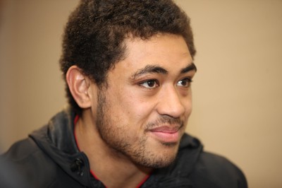 03.02.12 - Wales Rugby Team Announcement - .Wales Toby Faletau gives media interviews.