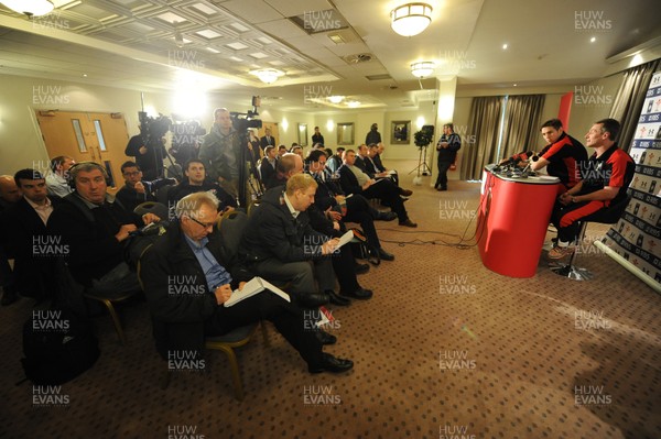 070213 - Wales Rugby Team Announcment -Wales coach Rob Howley names his team to play France with captain Ryan Jones(L)