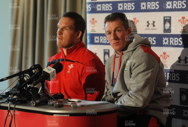 140313 - Wales Rugby Team Announcement -Wales coach Rob Howley names his team to play England on Saturday with captain Gethin Jenkins (L)