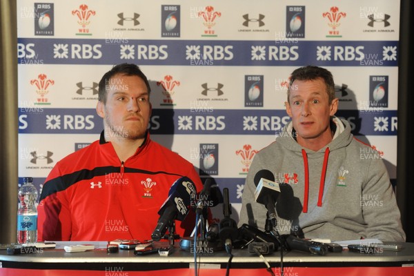 140313 - Wales Rugby Team Announcement -Wales coach Rob Howley names his team to play England on Saturday with captain Gethin Jenkins (L)