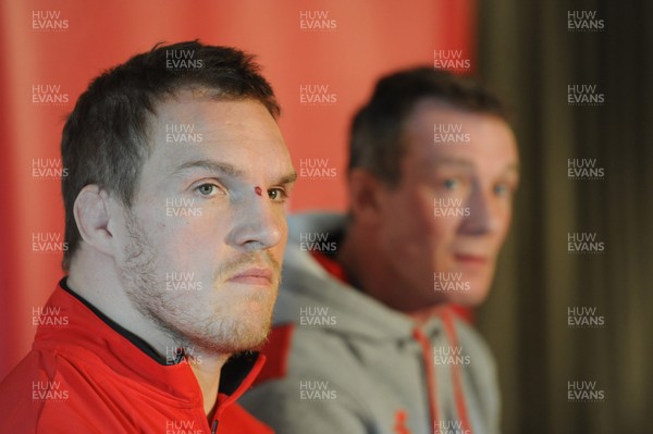 140313 - Wales Rugby Team Announcement -Wales coach Rob Howley names his team to play England on Saturday with captain Gethin Jenkins (L)