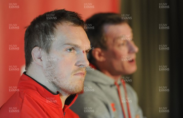 140313 - Wales Rugby Team Announcement -Wales coach Rob Howley names his team to play England on Saturday with captain Gethin Jenkins (L)