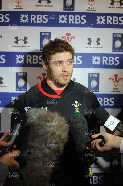 140313 - Wales Rugby Team Announcement -Leigh Halfpenny talks to reporters