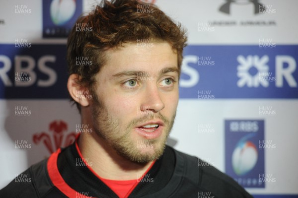 140313 - Wales Rugby Team Announcement -Leigh Halfpenny talks to reporters