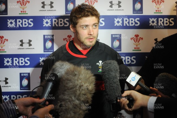 140313 - Wales Rugby Team Announcement -Leigh Halfpenny talks to reporters