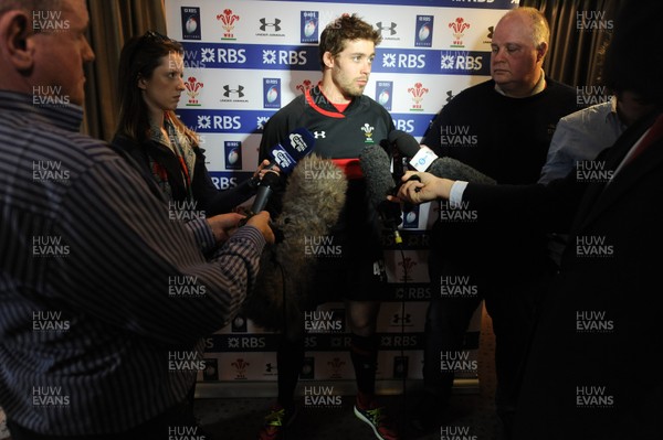 140313 - Wales Rugby Team Announcement -Leigh Halfpenny talks to reporters