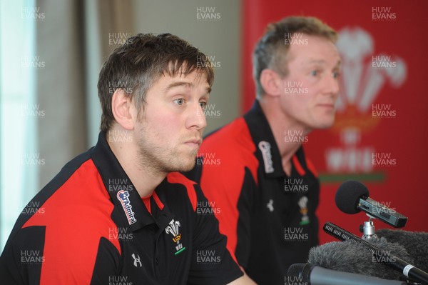 190213 - Wales Rugby Team Announcement -Wales coach Rob Holwey names his team to play Italy with captain Ryan Jones(L)