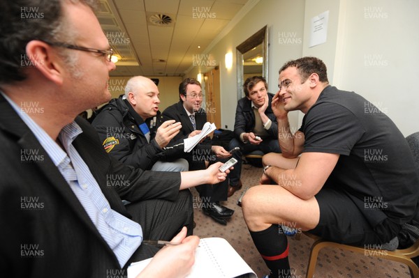 190213 - Wales Rugby Team Announcement -Jamie Roberts talks to reporters