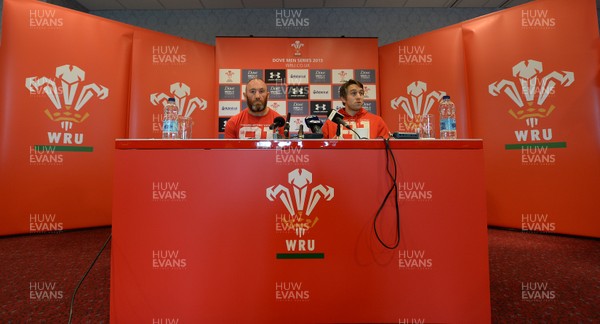 191113 - Wales Rugby Team Announcement -Robin McBryde(L) and Ryan Jones talk to reporters