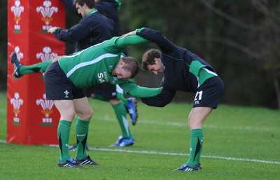 17.11.09 - Wales Rugby Training - Gethin Jenkins and Martin Roberts(R) during training. 