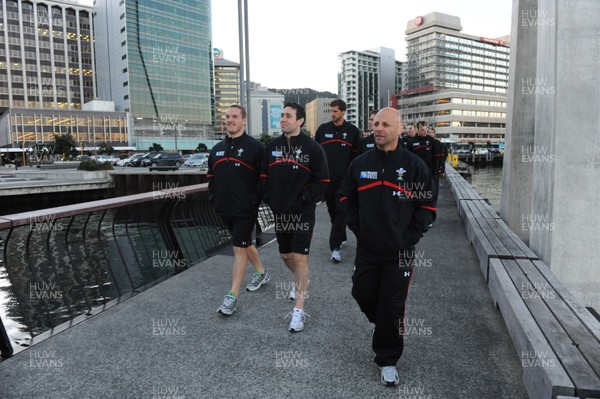 02.09.11 - Wales Rugby Team Arrival - Gethin Jenkins, Stephen Jones and Adam Beard enjoy an evening walk around the waterfront to work off jet lag after arriving in Wellington. 