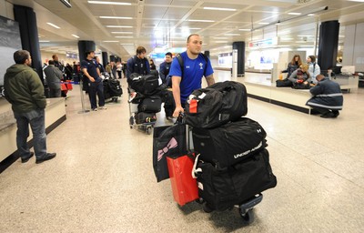 Wales Rugby Team Arrive in Rome 240211