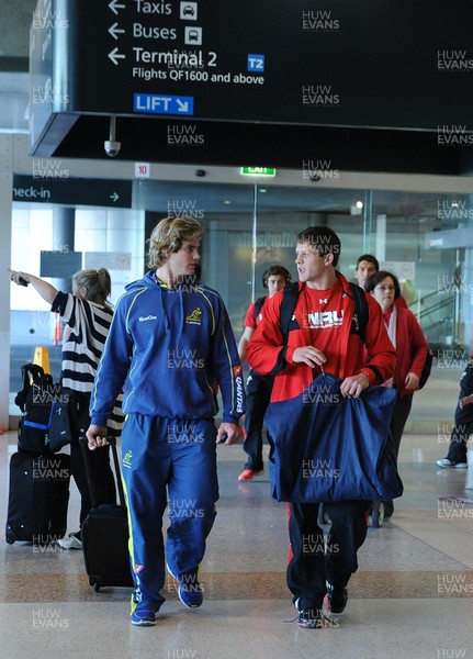 170612 - Wales Rugby Team Arrive in Sydney -Berrick Barnes of Australia talks to Lloyd Williams after their flight from Melbourne