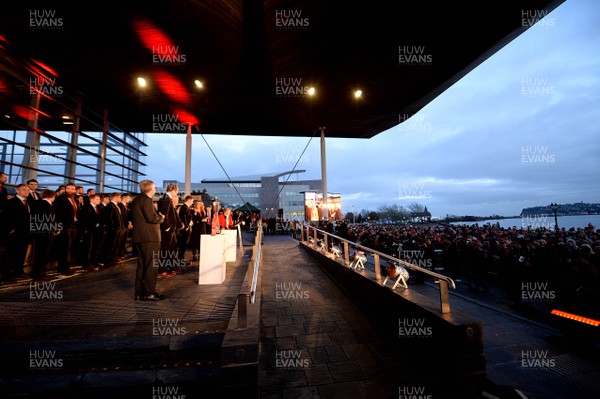 180319 - Wales Rugby Celebration at the Senedd - The Wales Rugby squad is presented to gathered crowds