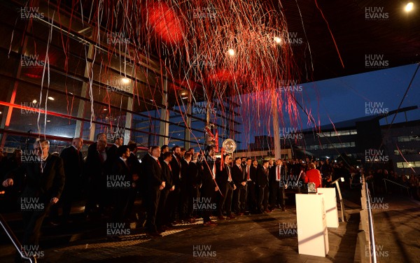 180319 - Wales Rugby Celebration at the Senedd - The Wales Rugby squad is presented to gathered crowds