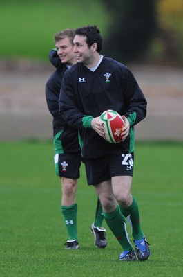 24.11.09 - Wales Rugby Training - Dwayne Peel and Stephen Jones in action during training. 