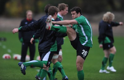 24.11.09 - Wales Rugby Training - Jonathan Davies and Jamie Roberts in action during training. 