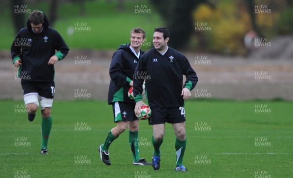 24.11.09 - Wales Rugby Training - Dwayne Peel and Stephen Jones in action during training. 