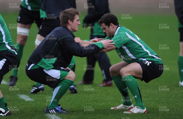 24.11.09 - Wales Rugby Training - Jonathan Davies and Jamie Roberts in action during training. 