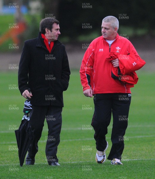 24.11.09 - Wales Rugby WRU Chief Executive Roger Lewis and head coach Warren Gatland arrive at a training session ahead of their sides match against Australia on Saturday 