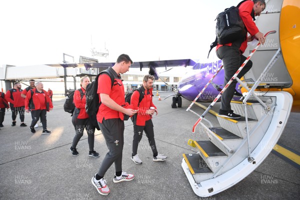 060220 - Wales Rugby Team Travel to Dublin - Leigh Halfpenny boards the plane at Cardiff Airport