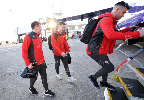 060220 - Wales Rugby Team Travel to Dublin - Josh Adams boards the plane at Cardiff Airport