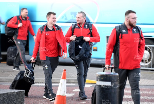 060220 - Wales Rugby Team Travel to Dublin - Nick Tompkins and Ken Owens at Cardiff Airport