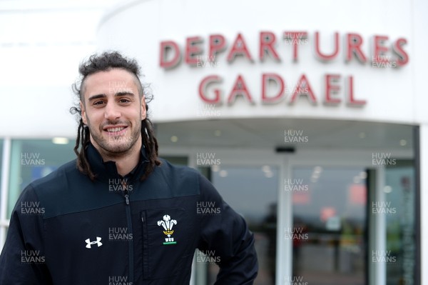 220218 - Wales Rugby Team Travel to Dublin - Josh Navidi arrives at Cardiff Airport