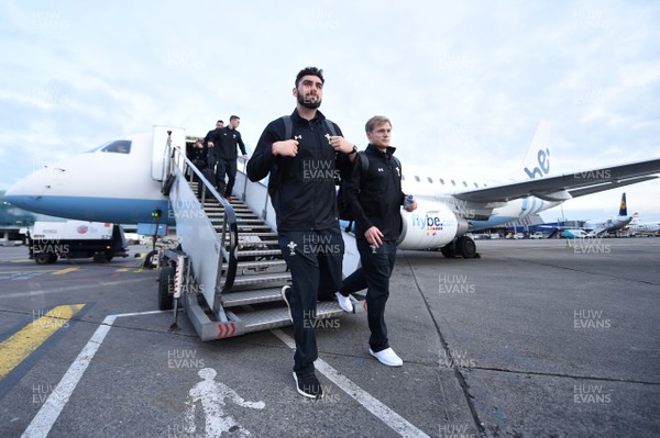 220218 - Wales Rugby Team Travel to Dublin - Cory Hill and Aled Davies arrive in Dublin