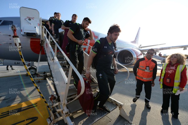 190315 - Wales Rugby Team Travel to Rome -Leigh Halfpenny gets off the plane after arriving in Rome