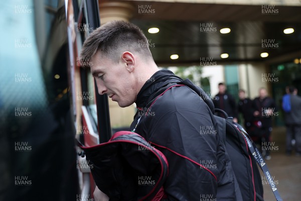 080224 - Picture shows the Wales Rugby Team leaving the Vale Resort for London for their 6 Nations clash against England - Josh Adams 