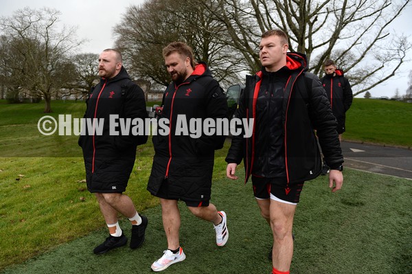 010222 - Wales Rugby Training - Dillon Lewis, Tomas Francis and Dewi Lake during training