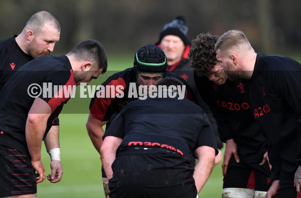 010222 - Wales Rugby Training - Dillon Lewis, Ellis Jenkins, Adam Beard, Will Rowlands and Ross Moriarty during training