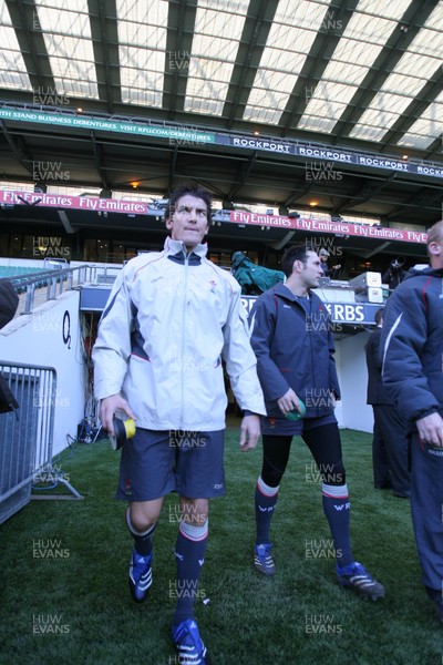 01.02.08  Wales rugby training at Twickenham. Wales James Hook walks out onto the pitch. 