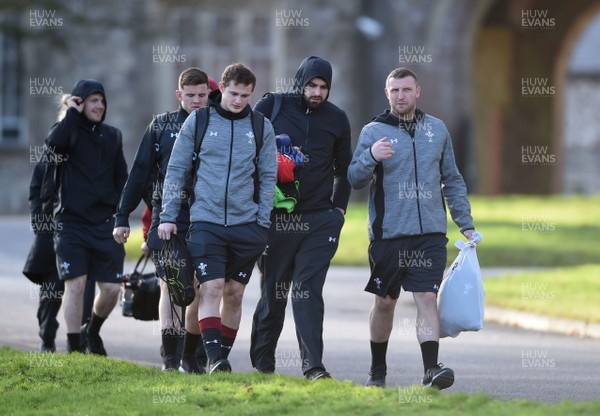 010218 - Wales Rugby Training - Hallam Amos, Cory Hill and Hadleigh Parkes during training