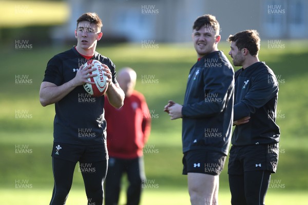 010218 - Wales Rugby Training - Josh Adam, Leigh Halfpenny and Steff Evans during training