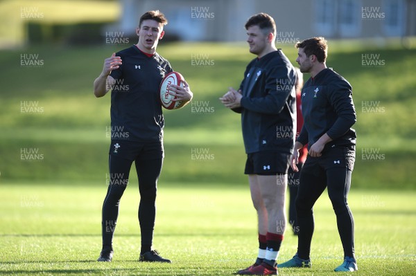 010218 - Wales Rugby Training - Josh Adam, Leigh Halfpenny and Steff Evans during training