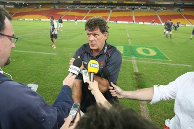 01.06.07  Wales rugby tour to Australia Wales coach Gareth Jenkins speaks to the press at the Suncorp Stadium in Brisbane. 