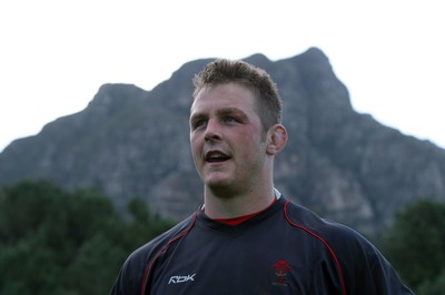 01.06.08 Wales rugby in S.Africa... Dafydd Jones called back into the Wales team for the First Test against South Africa all smiles in the shadow of Table Mountain in Cape Town.   