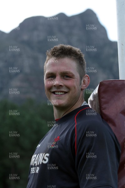 01.06.08 Wales rugby in S.Africa... Dafydd Jones called back into the Wales team for the First Test against South Africa all smiles in the shadow of Table Mountain in Cape Town.   