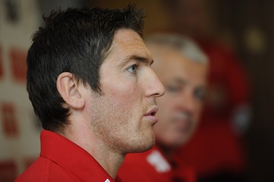 01.06.10 - Wales Rugby Press Conference - James Hook after being named in the Wales team to play South Africa on Saturday talks to reporters with Head coach Warren Gatland. 