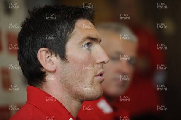 01.06.10 - Wales Rugby Press Conference - James Hook after being named in the Wales team to play South Africa on Saturday talks to reporters with Head coach Warren Gatland. 